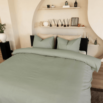 Kayori dekbedovertrek Otsu Katoensatijn - Olijfgroen